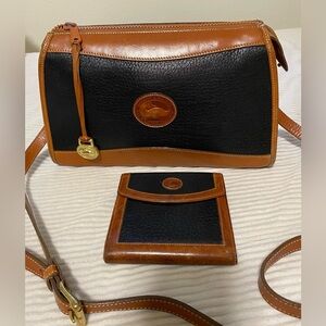 Dooney & Bourke Black and Tan Leather Crossbody Set